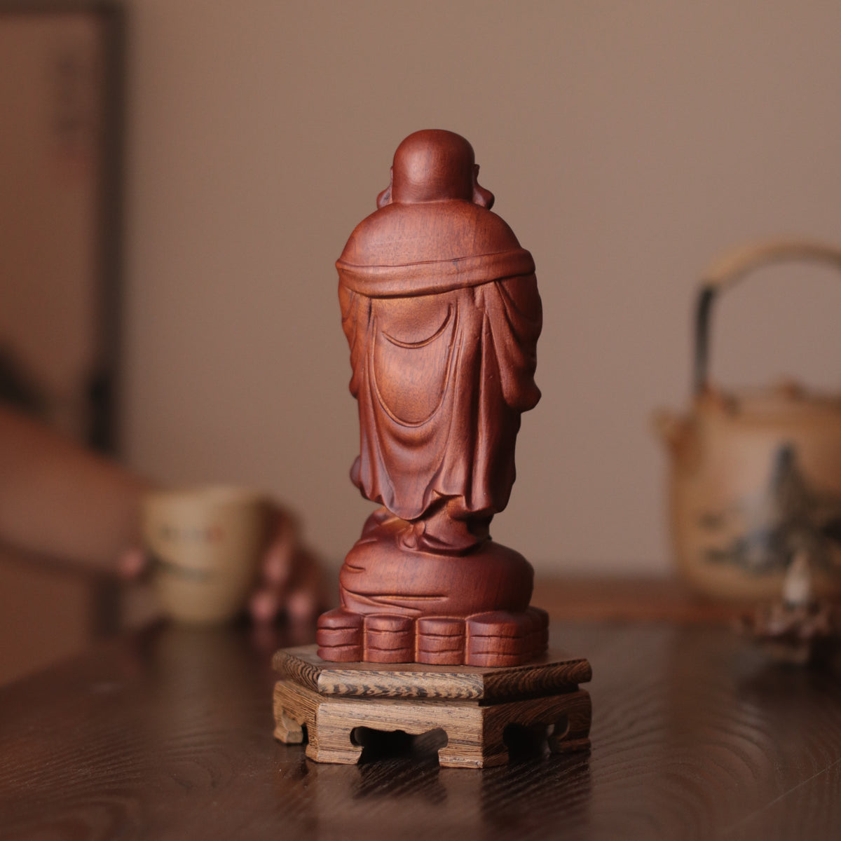 Laughing Buddha Statue - Padauk Wood, Abundance Decor – additional view 6