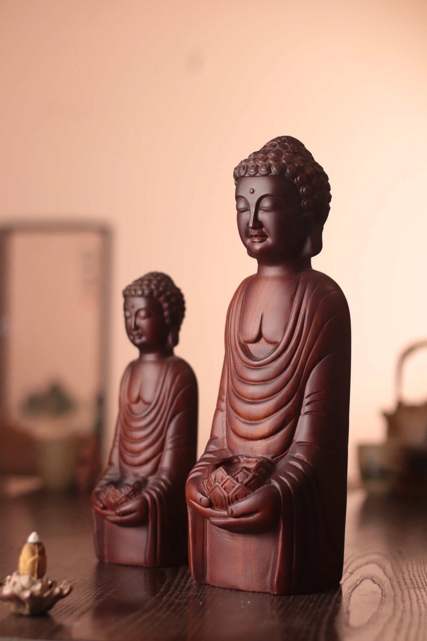 Abstract Shakyamuni Buddha Statue, Wooden Padmasana Buddha