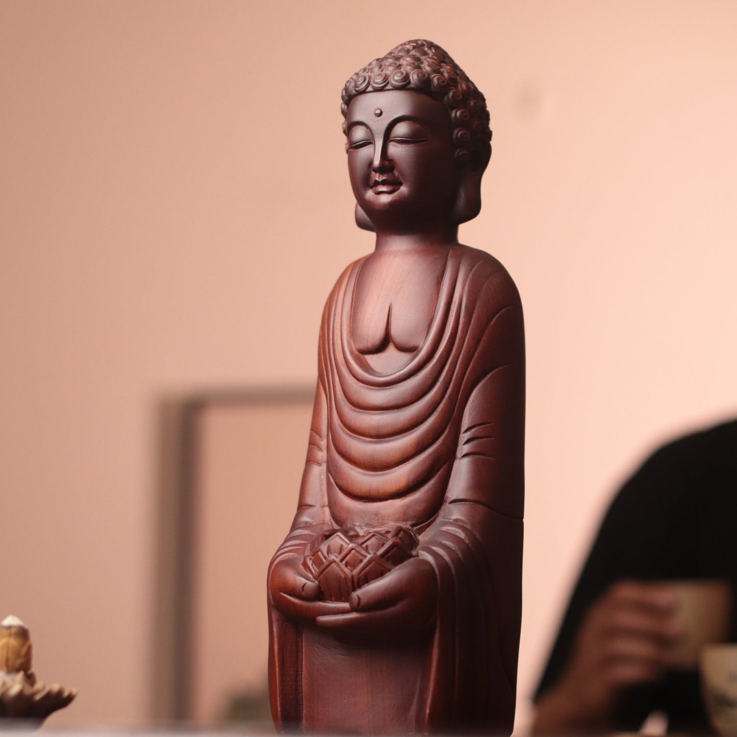 Abstract Shakyamuni Buddha Statue, Wooden Padmasana Buddha
