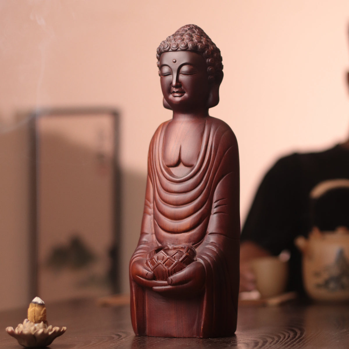 Abstract Shakyamuni Buddha Statue, Wooden Padmasana Buddha