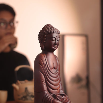 Abstract Shakyamuni Buddha Statue, Wooden Padmasana Buddha