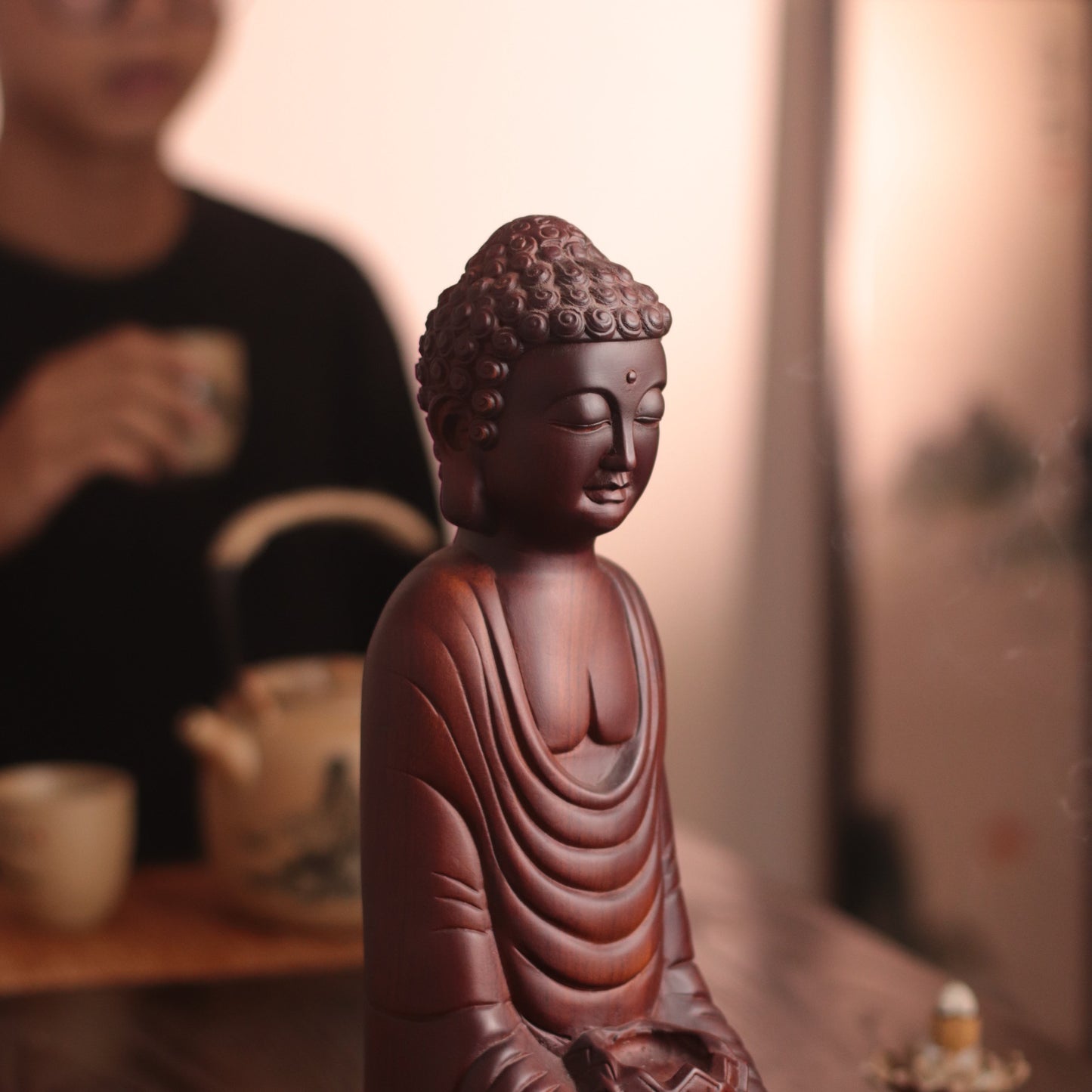Abstract Shakyamuni Buddha Statue, Wooden Padmasana Buddha