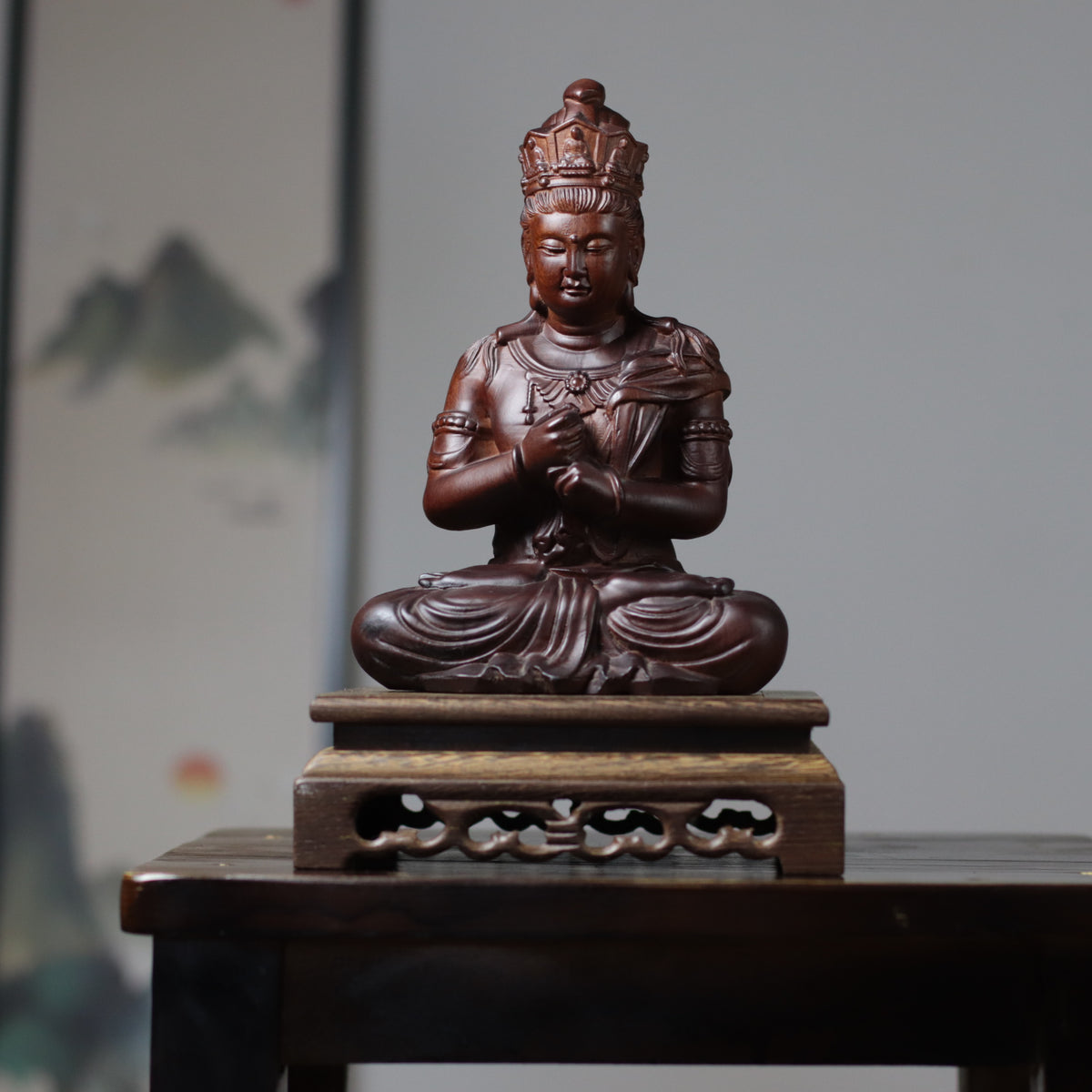 Vairocana Buddha Wood Statue, Buddha of Wisdom & Focus