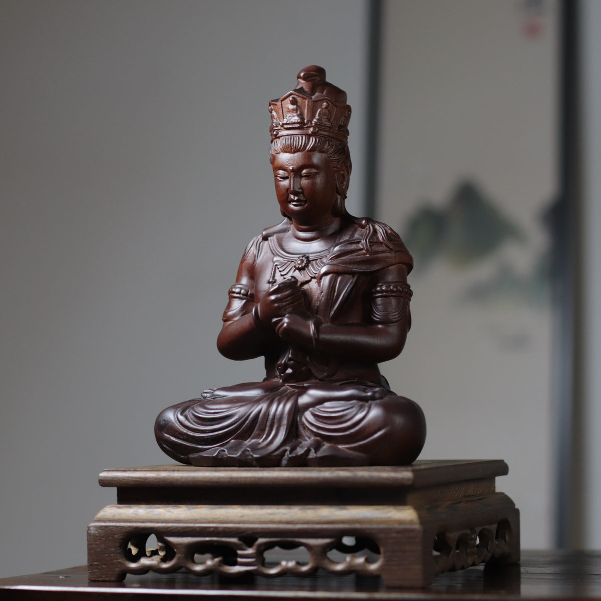 Vairocana Buddha Wood Statue, Buddha of Wisdom & Focus