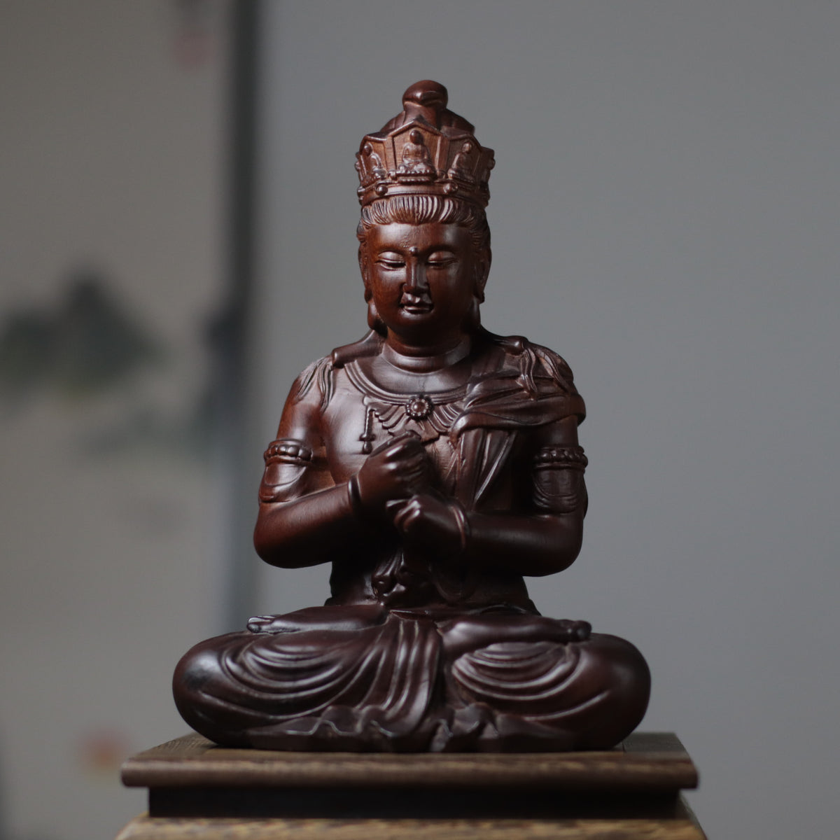 Vairocana Buddha Wood Statue, Buddha of Wisdom & Focus