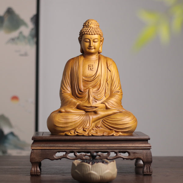 Amitabha Buddha Statue - Cypress Wood, Pure Land Meditation