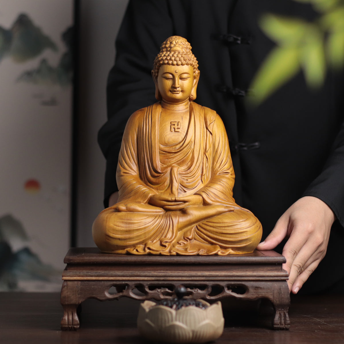 Amitabha Buddha Statue - Cypress Wood, Pure Land Meditation