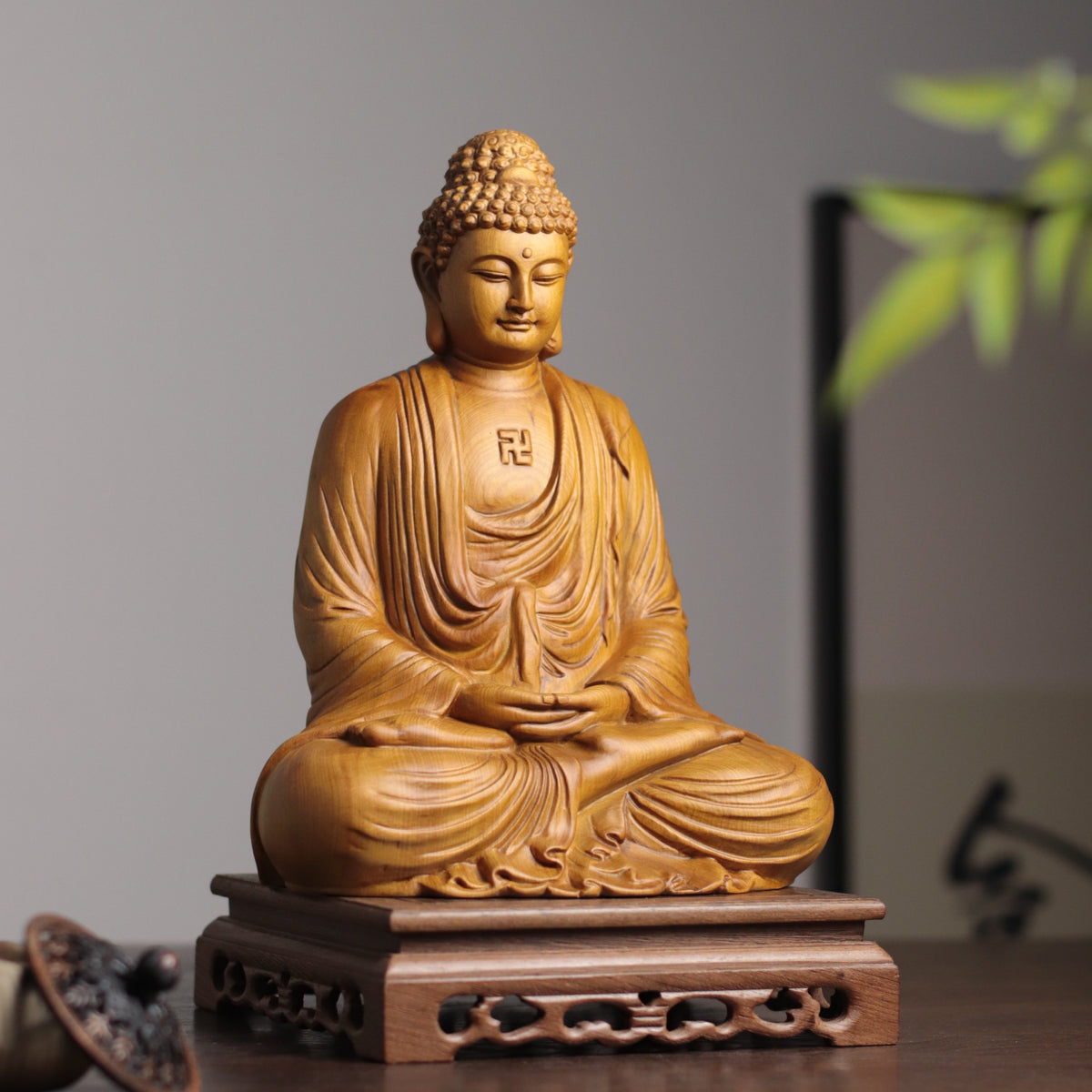 Amitabha Buddha Statue - Cypress Wood, Pure Land Meditation