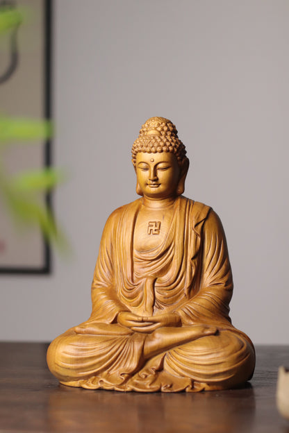Amitabha Buddha Statue - Cypress Wood, Pure Land Meditation