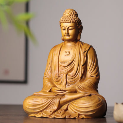 Amitabha Buddha Statue - Cypress Wood, Pure Land Meditation