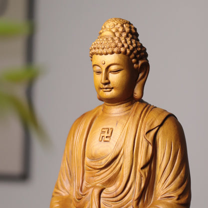 Amitabha Buddha Statue - Cypress Wood, Pure Land Meditation