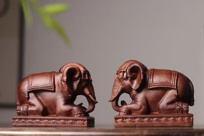 Kneeling Elephant Statue - Padauk Wood, Grounding Decor