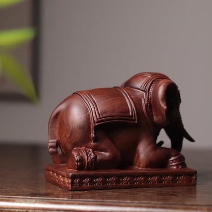 Kneeling Elephant Statue - Padauk Wood, Grounding Decor