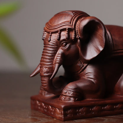 Kneeling Elephant Statue - Padauk Wood, Grounding Decor