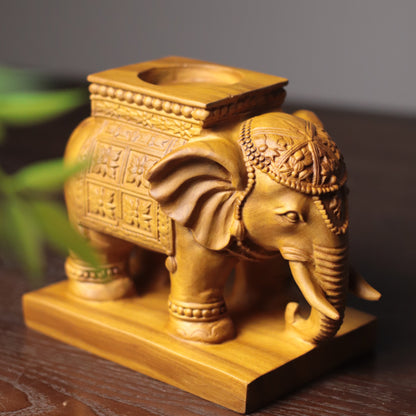 Elephant Tea Light Holder - Cypress Wood, Candle Holder