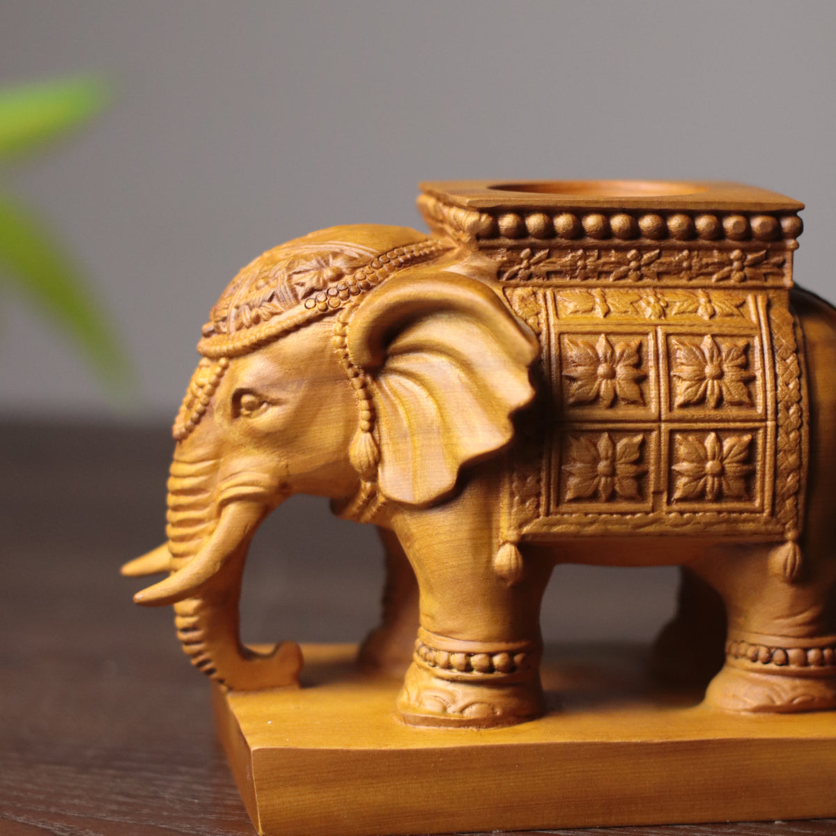 Elephant Tea Light Holder - Cypress Wood, Candle Holder