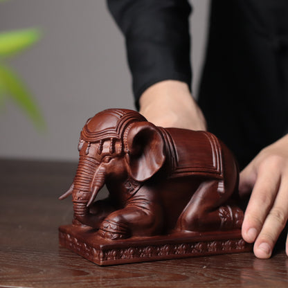 Kneeling Elephant Statue - Padauk Wood, Grounding Decor