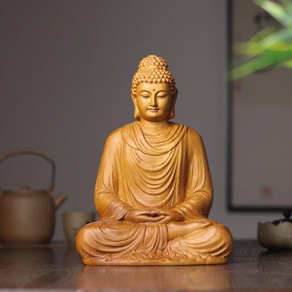 Sakyamuni Buddha Statue - Hand-Carved Cypress Wood, Meditation Decor