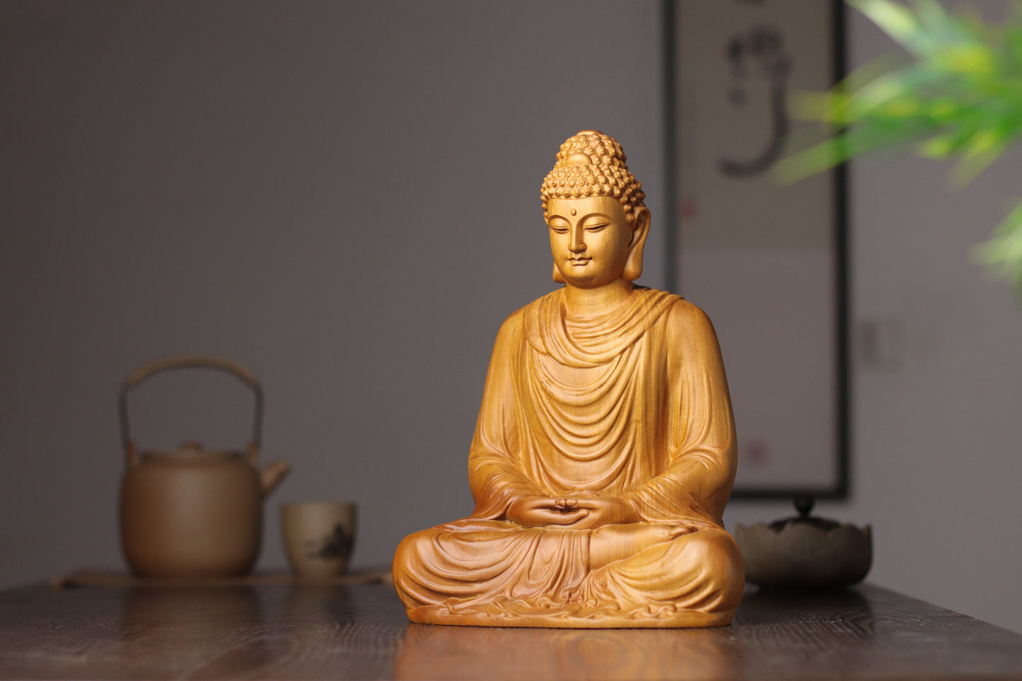 Sakyamuni Buddha Statue - Hand-Carved Cypress Wood, Meditation Decor