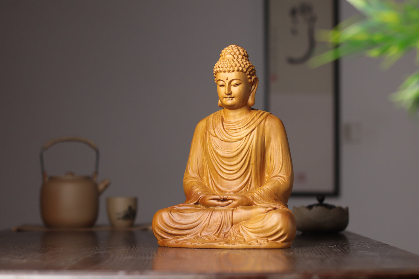 Sakyamuni Buddha Statue - Hand-Carved Cypress Wood, Meditation Decor