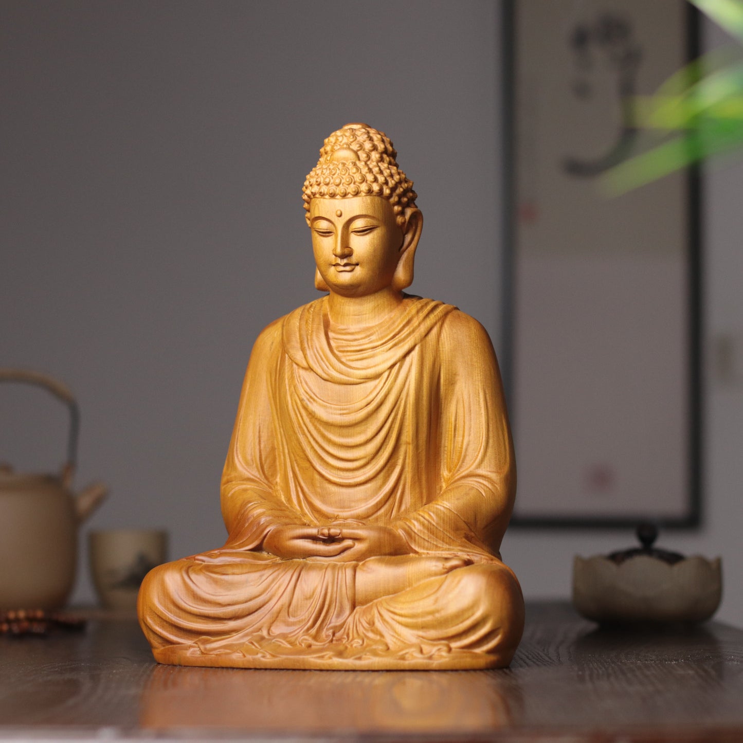 Sakyamuni Buddha Statue - Hand-Carved Cypress Wood, Meditation Decor