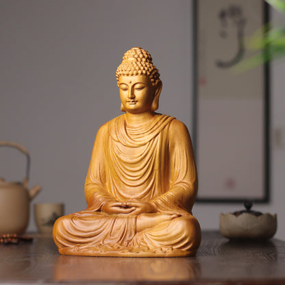 Sakyamuni Buddha Statue - Hand-Carved Cypress Wood, Meditation Decor