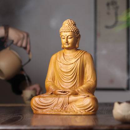 Sakyamuni Buddha Statue - Hand-Carved Cypress Wood, Meditation Decor