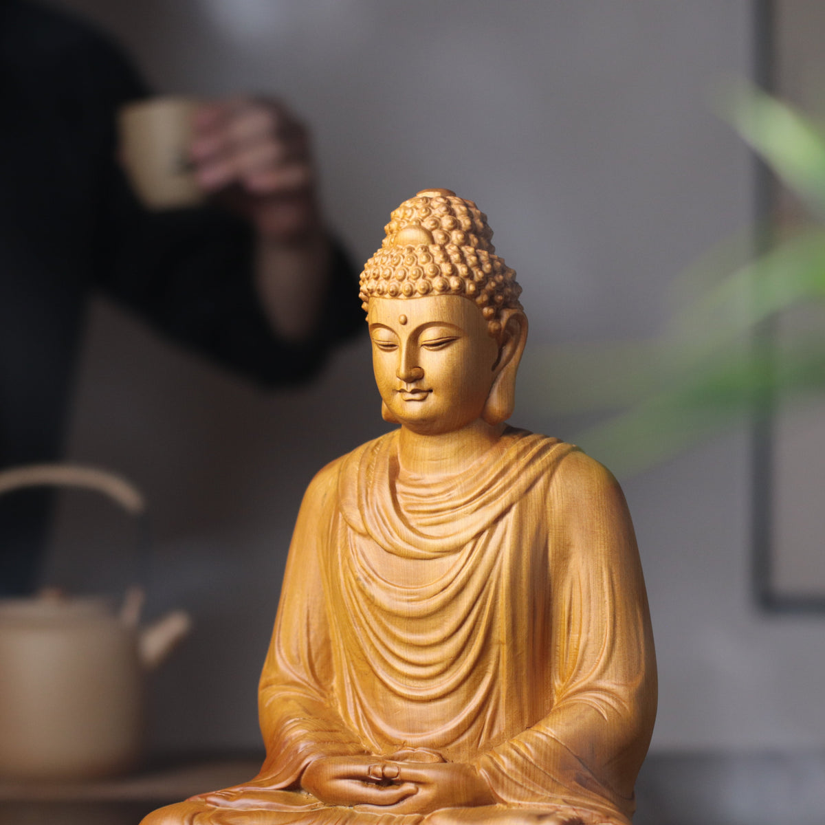Sakyamuni Buddha Statue - Hand-Carved Cypress Wood, Meditation Decor