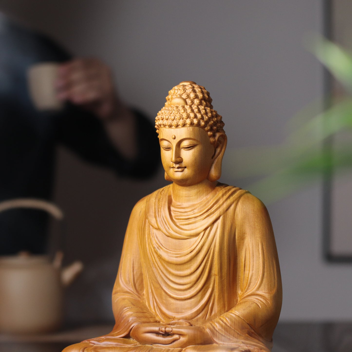 Sakyamuni Buddha Statue - Hand-Carved Cypress Wood, Meditation Decor