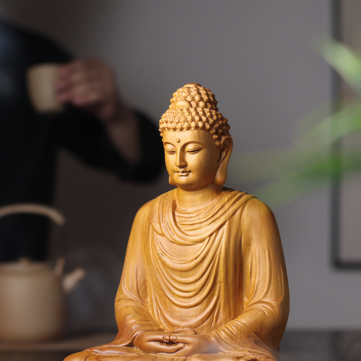Sakyamuni Buddha Statue - Hand-Carved Cypress Wood, Meditation Decor