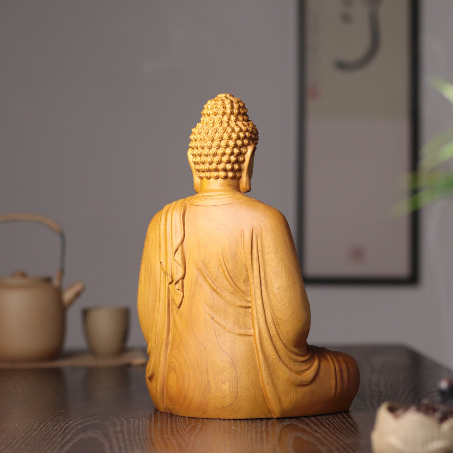 Sakyamuni Buddha Statue - Hand-Carved Cypress Wood, Meditation Decor