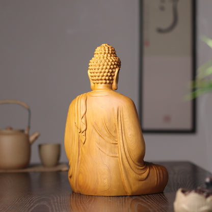 Sakyamuni Buddha Statue - Hand-Carved Cypress Wood, Meditation Decor