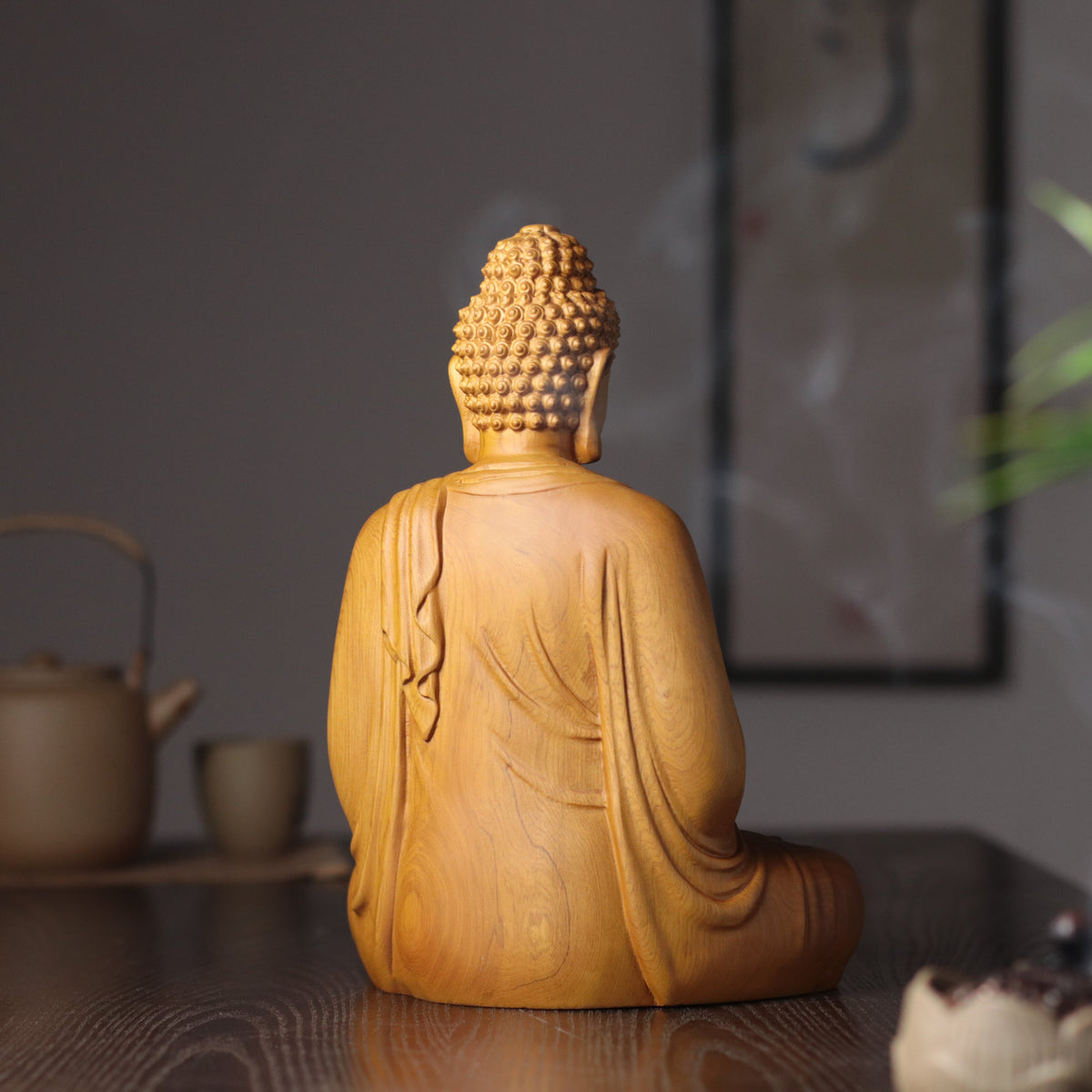 Sakyamuni Buddha Statue - Hand-Carved Cypress Wood, Meditation Decor