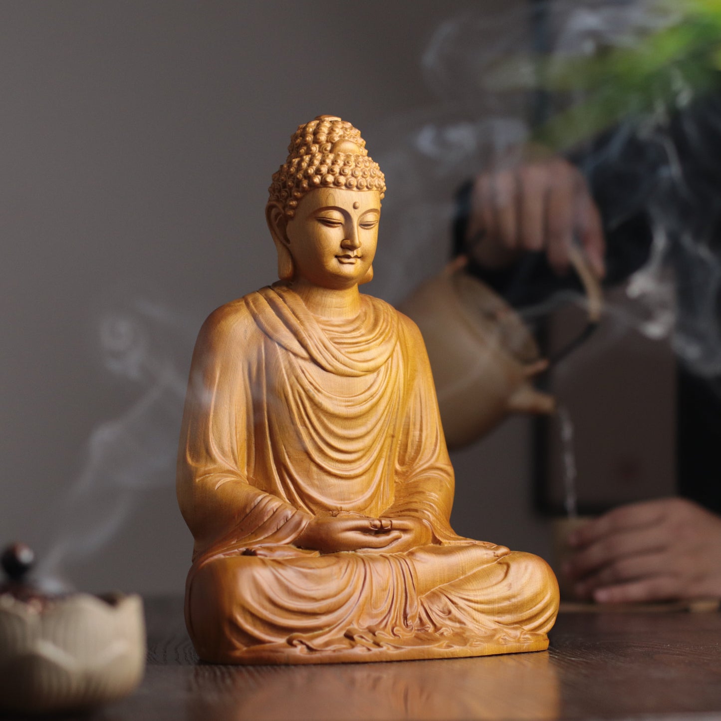 Sakyamuni Buddha Statue - Hand-Carved Cypress Wood, Meditation Decor