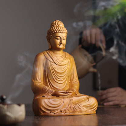 Sakyamuni Buddha Statue - Hand-Carved Cypress Wood, Meditation Decor