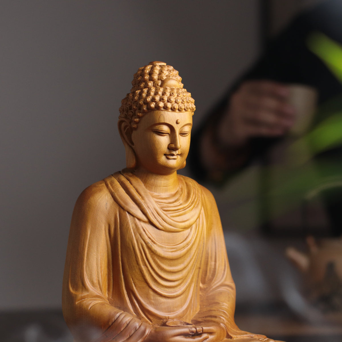 Sakyamuni Buddha Statue - Hand-Carved Cypress Wood, Meditation Decor