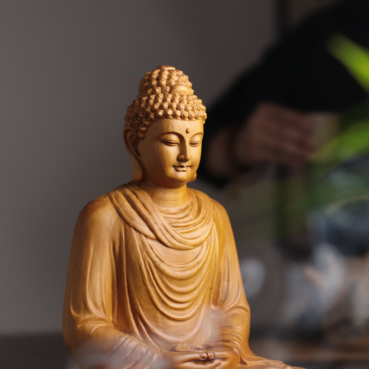 Sakyamuni Buddha Statue - Hand-Carved Cypress Wood, Meditation Decor