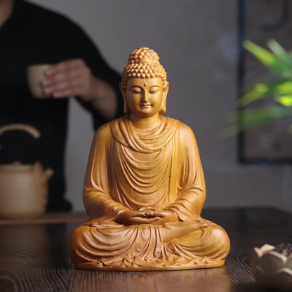 Sakyamuni Buddha Statue - Hand-Carved Cypress Wood, Meditation Decor