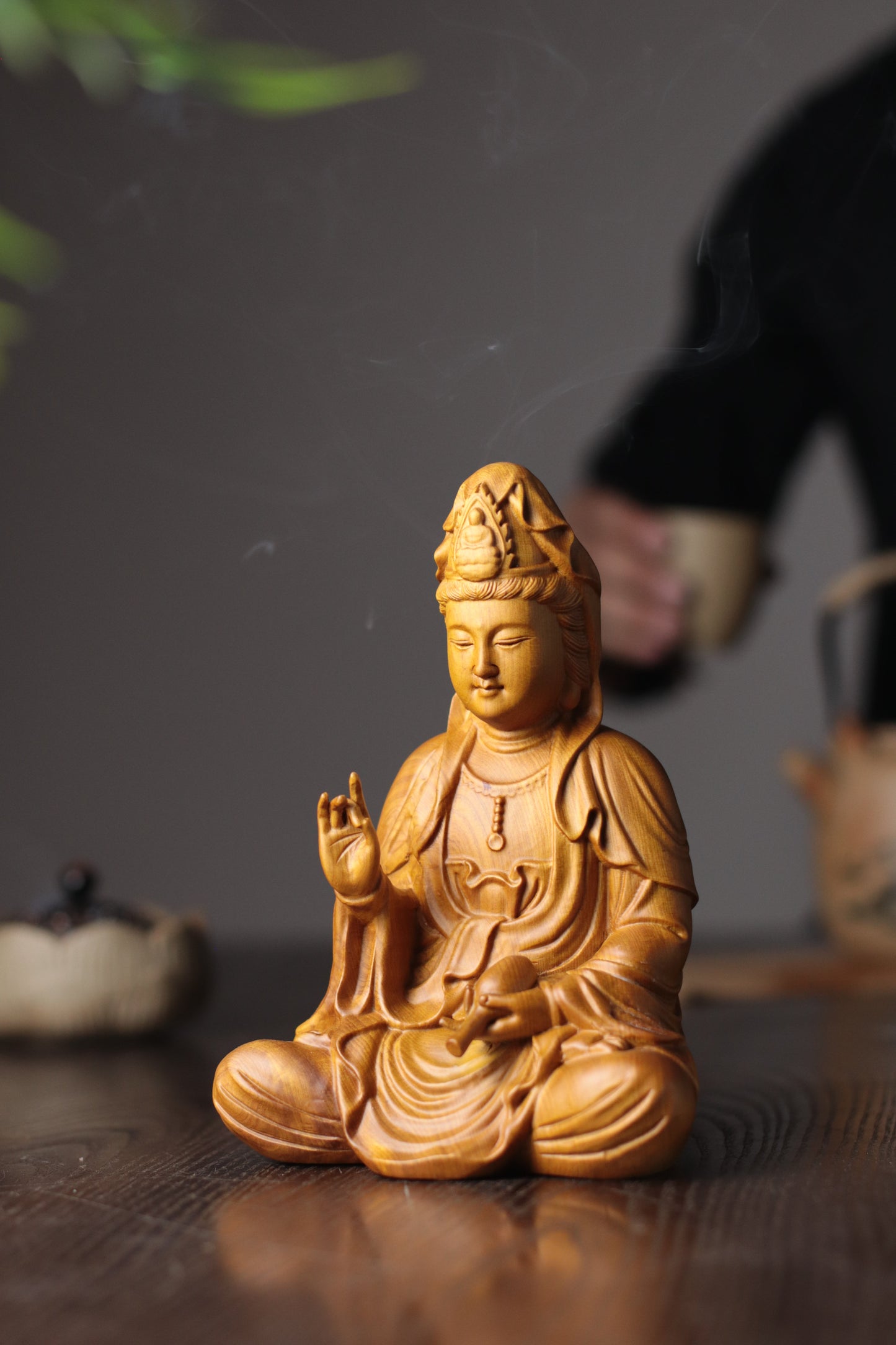 Scented Cypress Guan Yin Statue - Hand-Carved Compassion Goddess, Avalokiteshvara for Home Altar