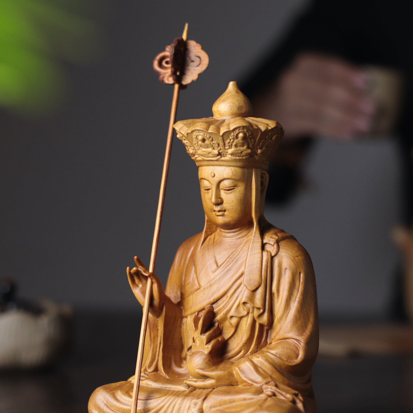 Hand-Carved Ksitigarbha Bodhisattva Statue, Jizo Sculpture