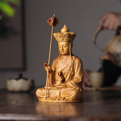 Hand-Carved Ksitigarbha Bodhisattva Statue, Jizo Sculpture
