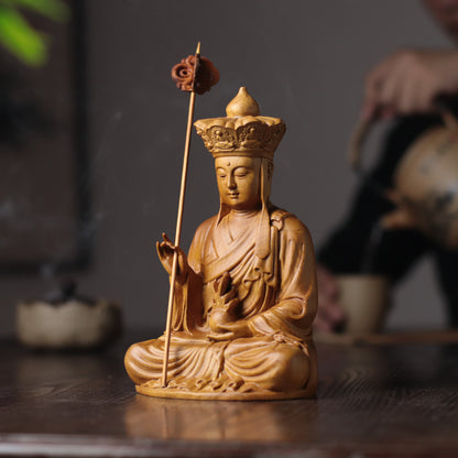 Hand-Carved Ksitigarbha Bodhisattva Statue, Jizo Sculpture