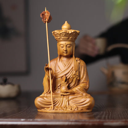 Hand-Carved Ksitigarbha Bodhisattva Statue, Jizo Sculpture