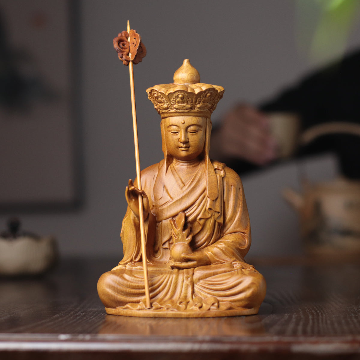 Hand-Carved Ksitigarbha Bodhisattva Statue, Jizo Sculpture