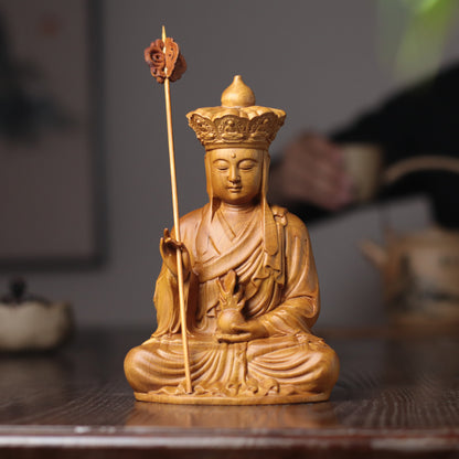 Hand-Carved Ksitigarbha Bodhisattva Statue, Jizo Sculpture