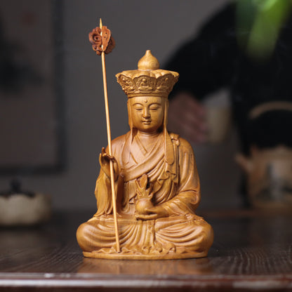Hand-Carved Ksitigarbha Bodhisattva Statue, Jizo Sculpture