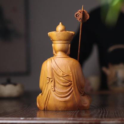 Hand-Carved Ksitigarbha Bodhisattva Statue, Jizo Sculpture