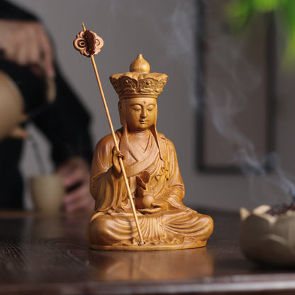 Hand-Carved Ksitigarbha Bodhisattva Statue, Jizo Sculpture
