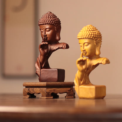 Silent Buddha Statue – Hand-Carved Wood Shh Buddha Bust