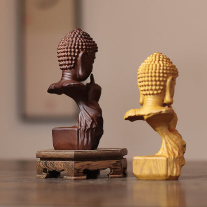Silent Buddha Statue – Hand-Carved Wood Shh Buddha Bust